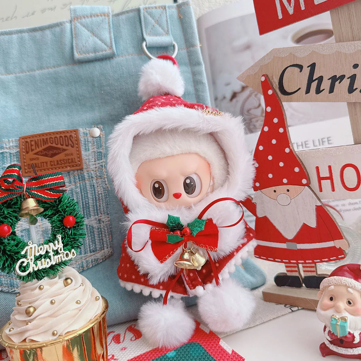 Cute Cartoon Jumpsuit Clothes For Labubu Christmas Clothes Elk Penguin Hooded Cape Dolls Accessories