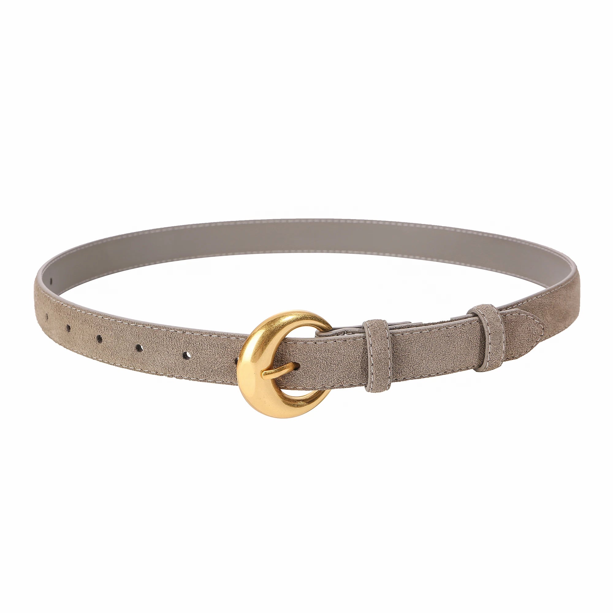 Premium Genuine Leather & Suede Women's Belt - Gold Round Pin Buckle Vintage Waistband for Jeans Dress Casual