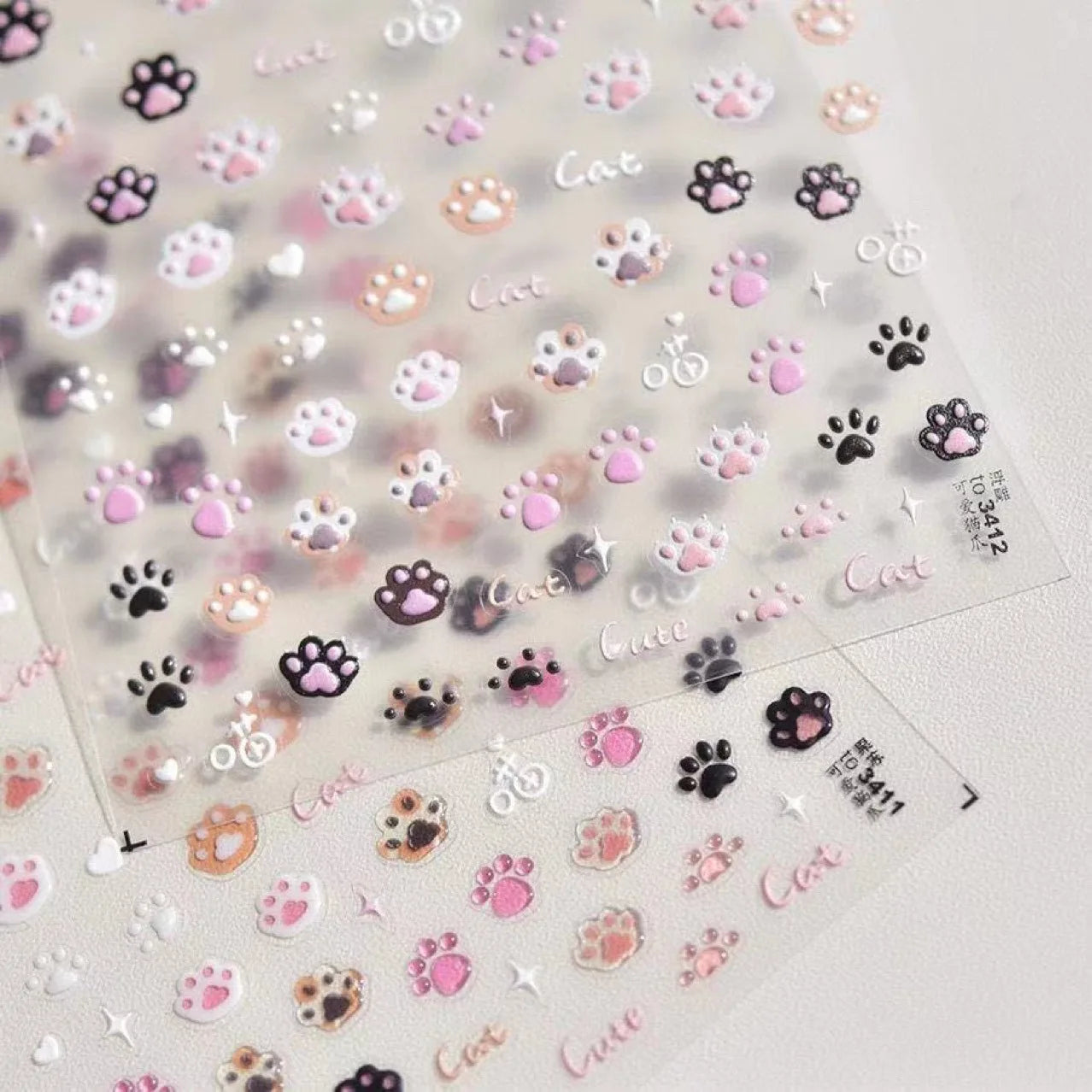 Mini Cute Cartoon Kitten Paw 3D Relief Scrapbook Sticker Sweet Nail Decora Kawaii DIY Stationery Sticker for Kids Journal Craft