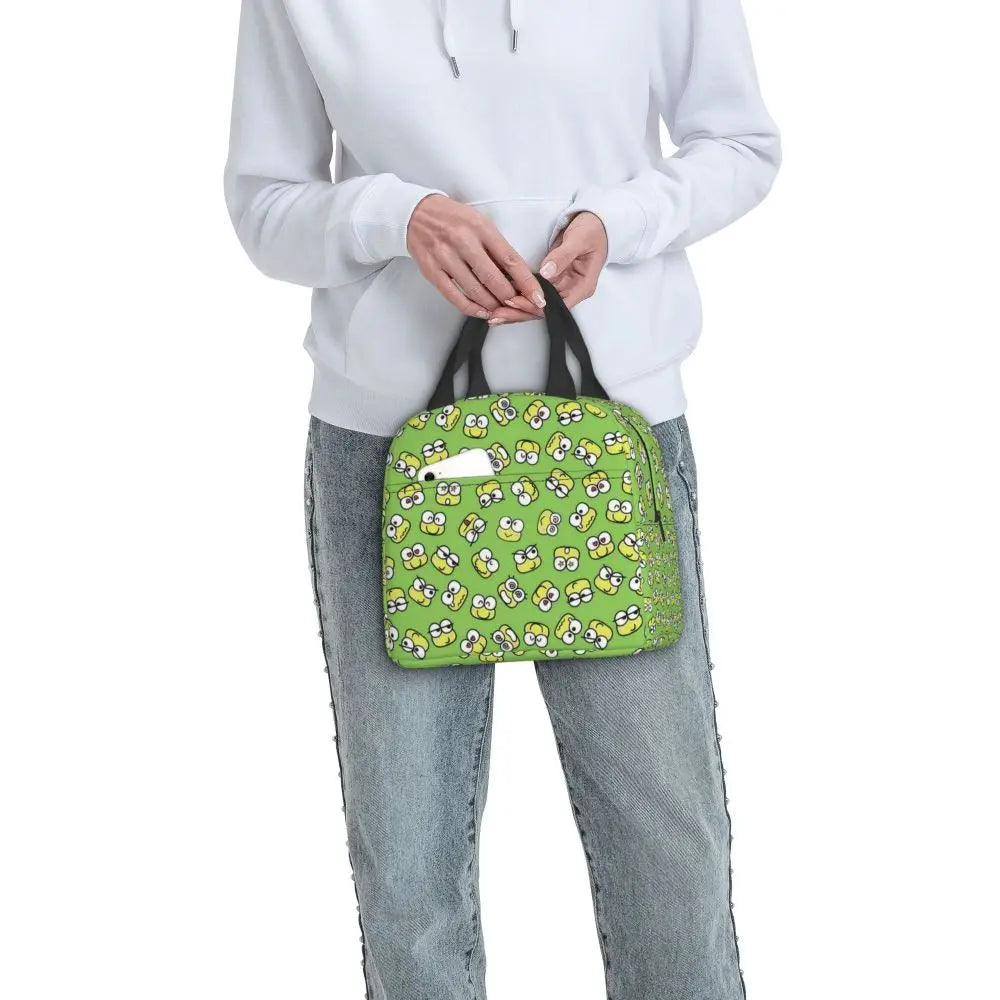 Custom Keroppi Big-eyed Frog Insulated Lunch Tote Bag for Women Portable Thermal Cooler Bento Box School