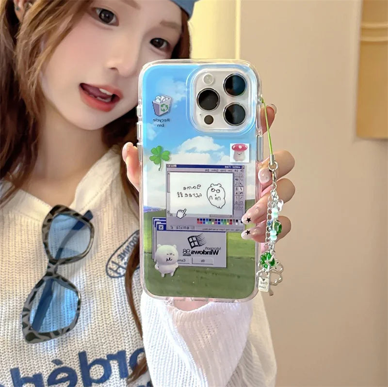 Funny Dialog Editor Phone Case For iPhone 16 Pro 15 13 12 Pro Max Hard Back Cover Silicone Shockproof Border Cases with Chain