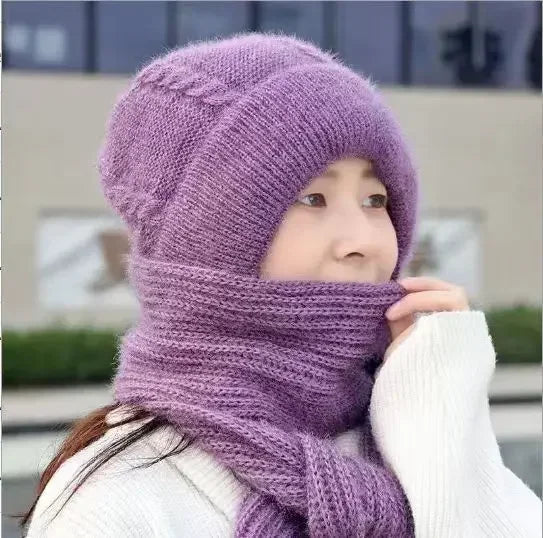 Winter Knitted Skullies Hat Scarf Set Cold Proof Ear Protection Scarf Warm Girls Beanies Cycling Windproof Ladies Outdoor Caps