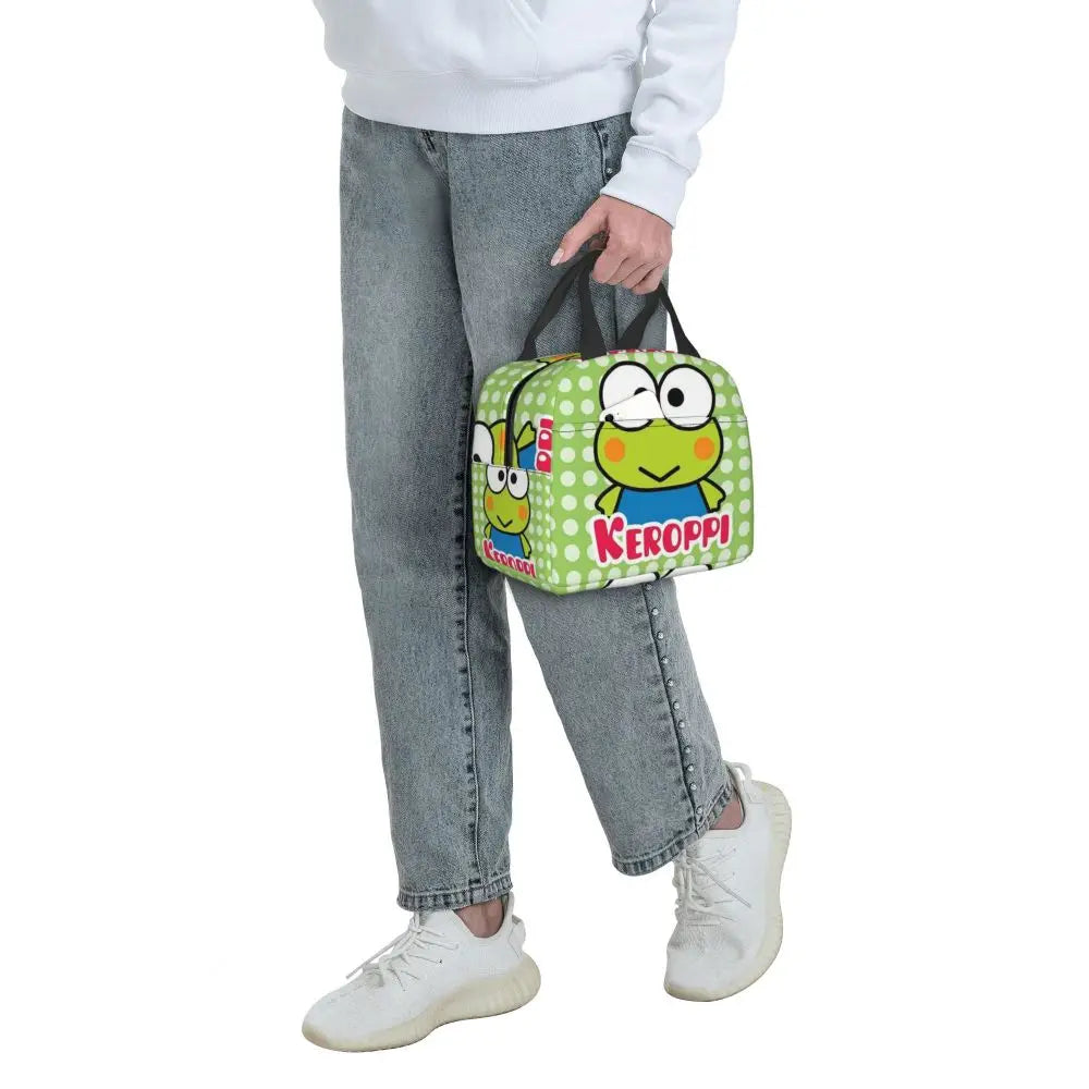 Custom Keroppi Big-eyed Frog Insulated Lunch Tote Bag for Women Portable Thermal Cooler Bento Box School