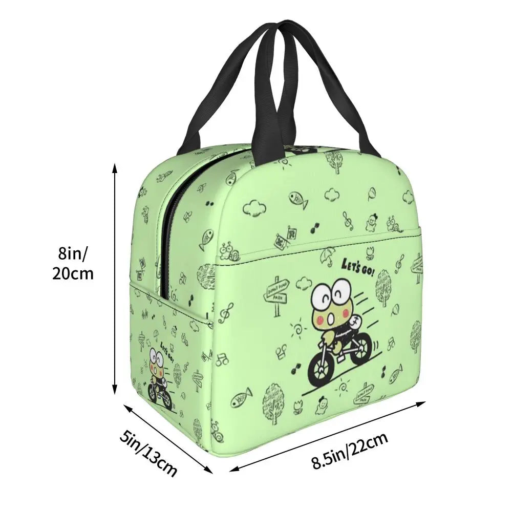 Custom Keroppi Big-eyed Frog Insulated Lunch Tote Bag for Women Portable Thermal Cooler Bento Box School