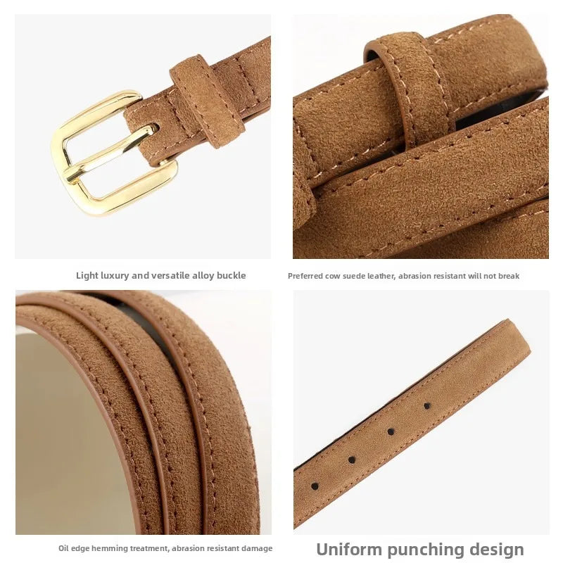 Women Luxury Design Suede Leather Belt Casual Versatile Business Waist Strap Trendy Trouser Dress Belts Gifts