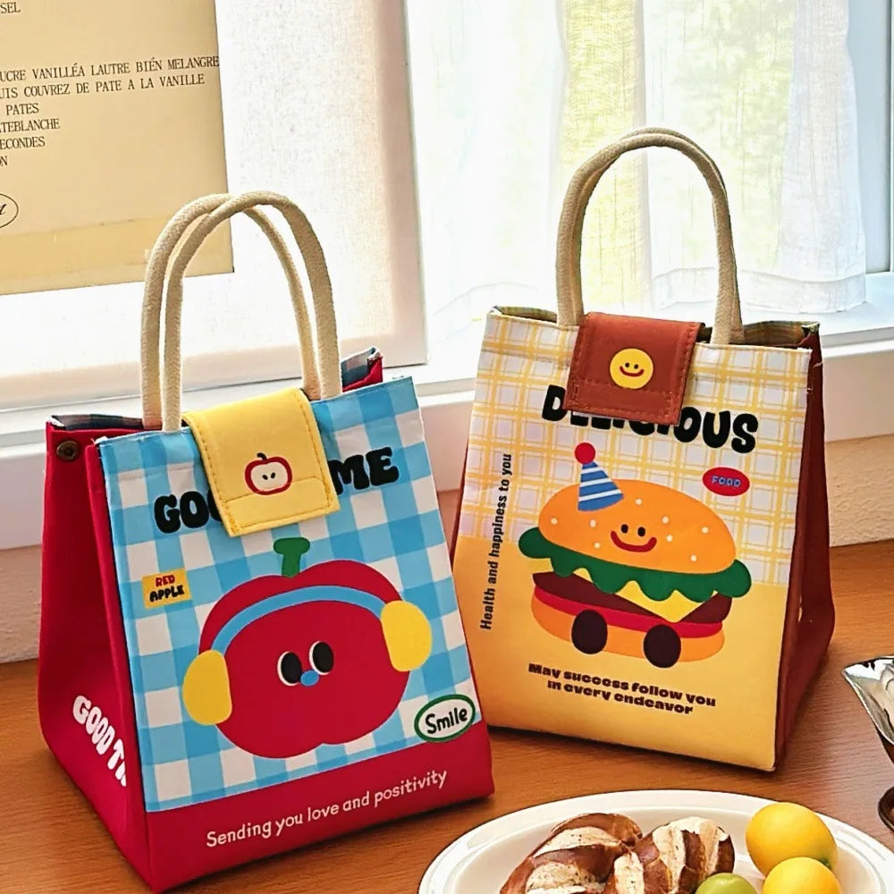 Cute Bento Bag For Office Workers Large Capacity Tote Bag Cartoon Insulated Fresh-Keeping Bag Student Lunch Box Bag