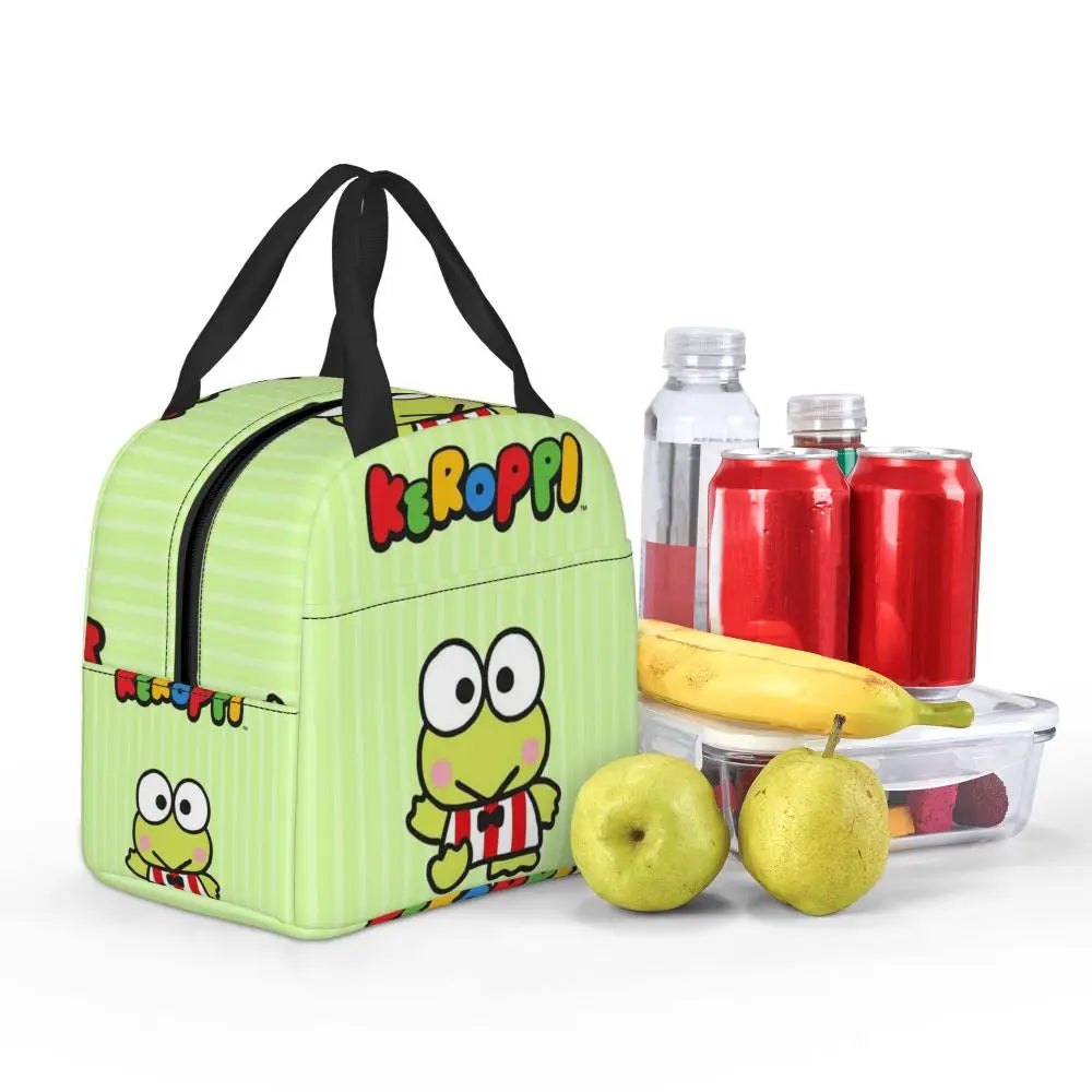Custom Keroppi Big-eyed Frog Insulated Lunch Tote Bag for Women Portable Thermal Cooler Bento Box School