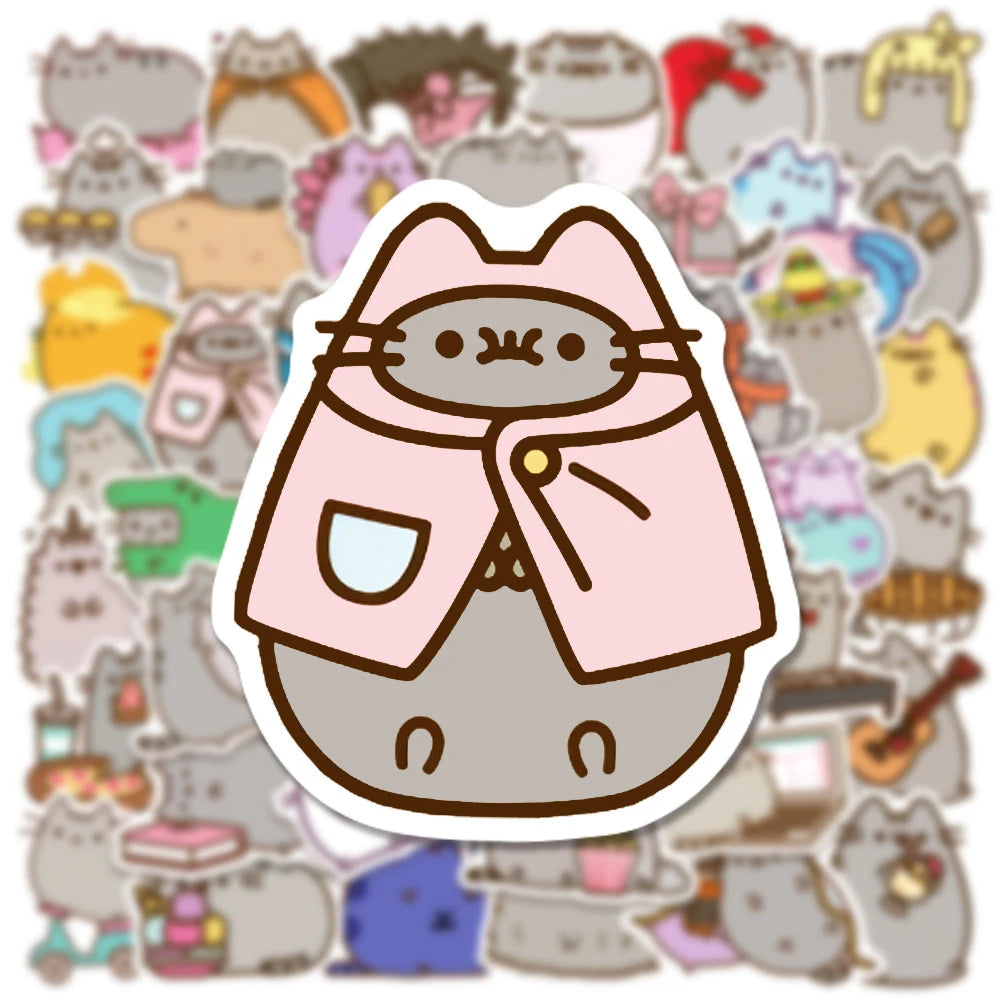 10/30/50pcs Funny Cartoon Grey Fat Cat Stickers Cute Animals Decals for Kids Toy Stationery Suitcase Phone Graffiti Sticker Pack