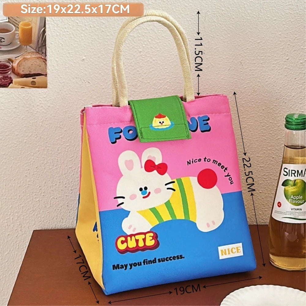 Cute Bento Bag For Office Workers Large Capacity Tote Bag Cartoon Insulated Fresh-Keeping Bag Student Lunch Box Bag