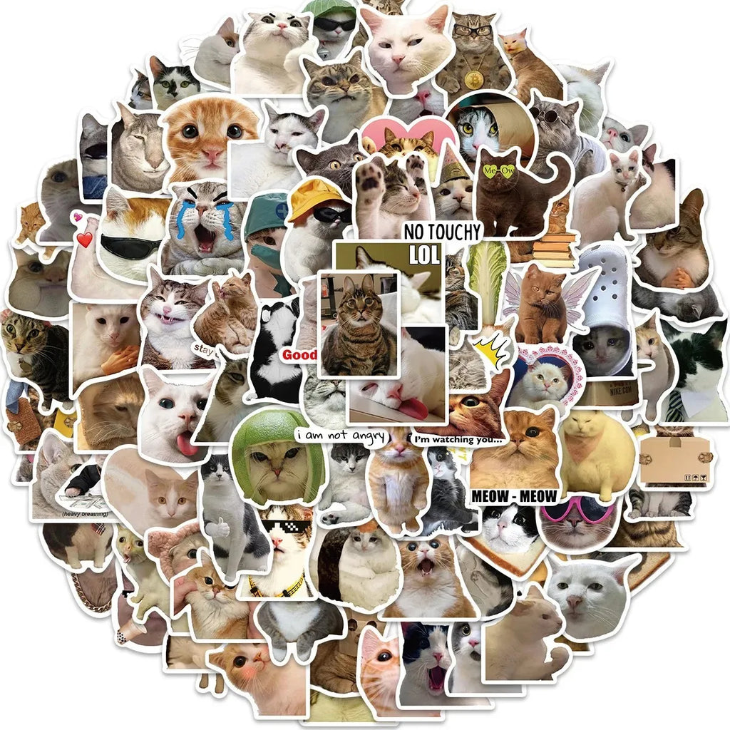 100/200Pcs Funny Kawaii Cat Stickers Animal Dog Laptop Scrapbook Decoration Decals Stationery Waterproof Graffiti Sticker Kids