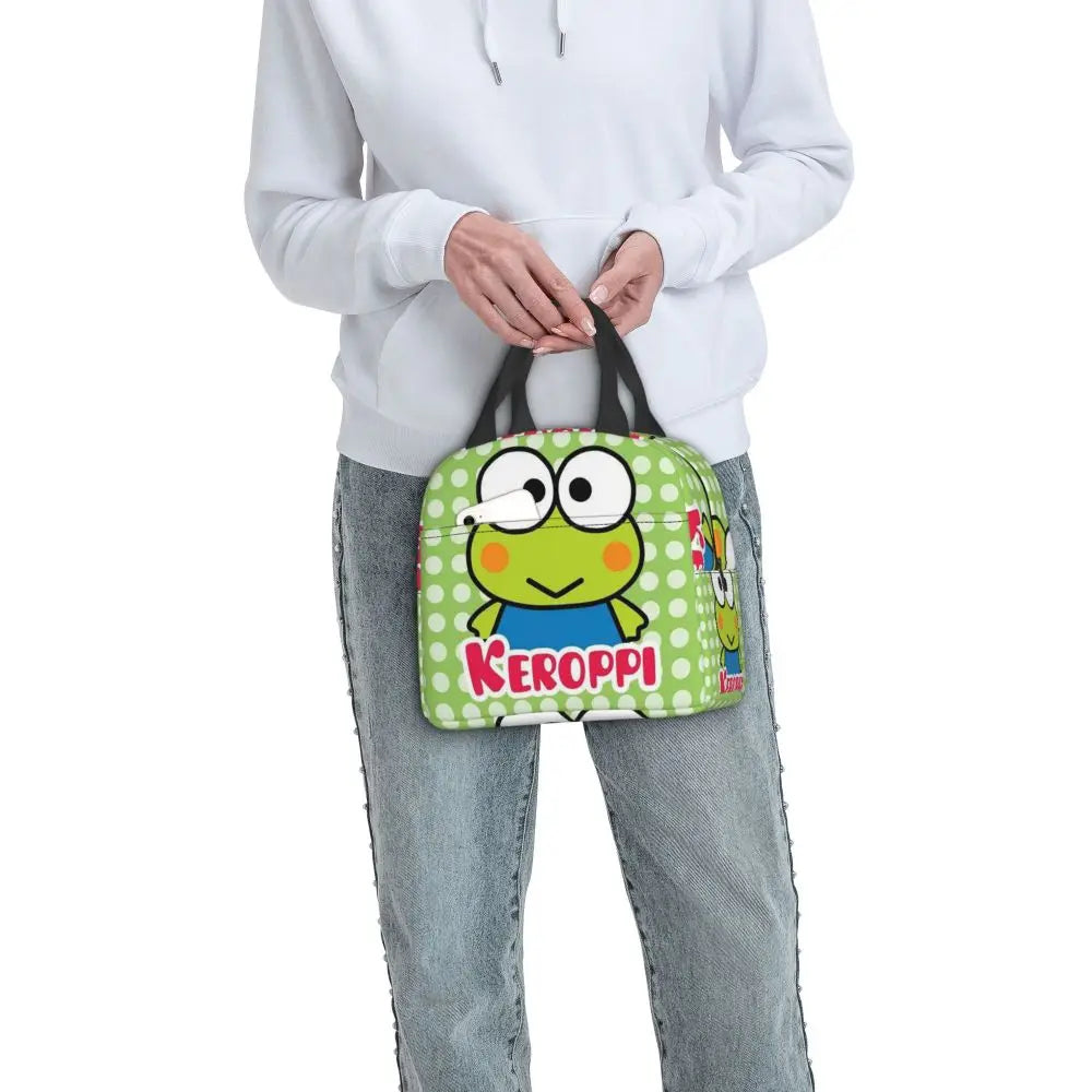 Custom Keroppi Big-eyed Frog Insulated Lunch Tote Bag for Women Portable Thermal Cooler Bento Box School