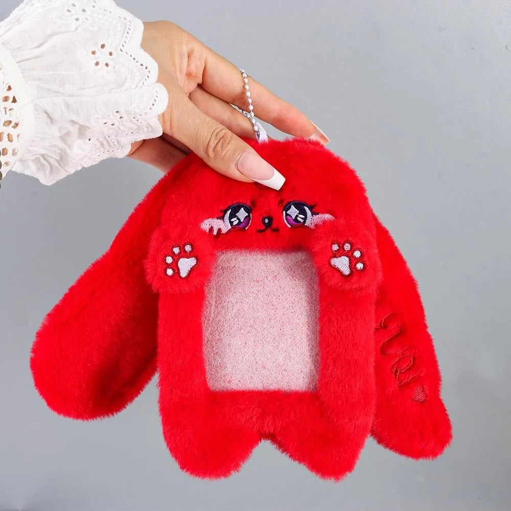 Cute Plush Photocard Case Student Card Holder Cartoon Fox Photocard Case Idol Photos Protective Cover Bag Keychain