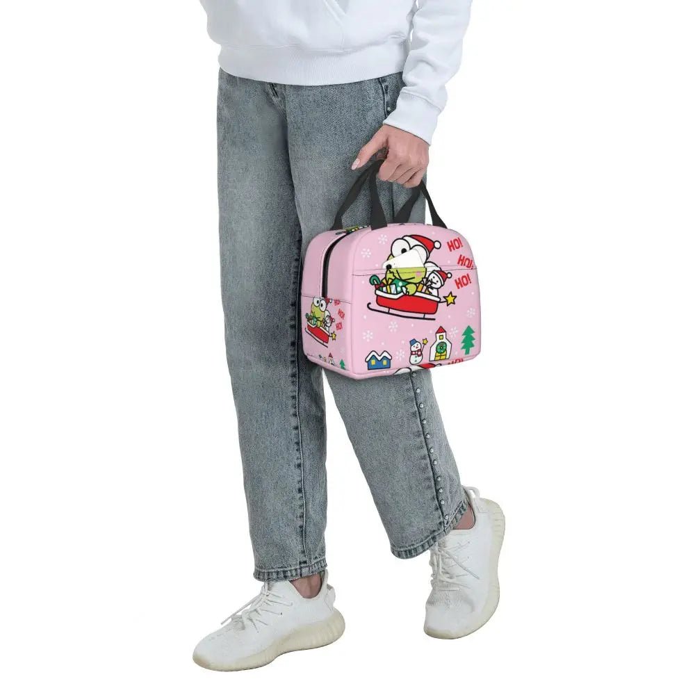 Custom Keroppi Big-eyed Frog Insulated Lunch Tote Bag for Women Portable Thermal Cooler Bento Box School