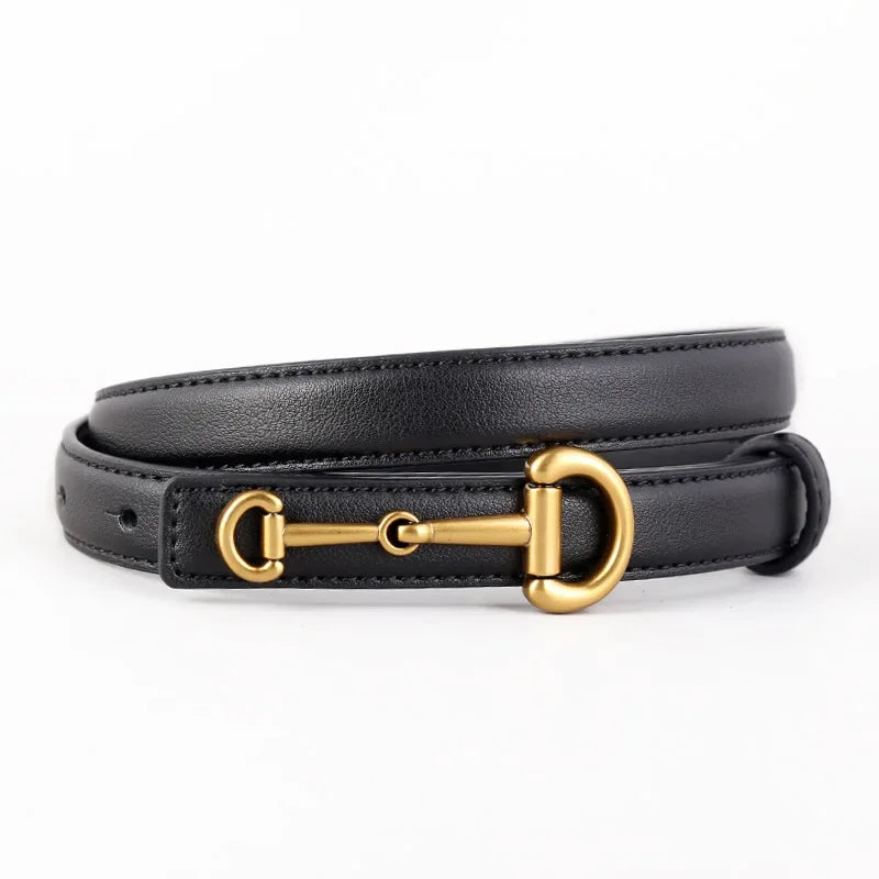 2025 New Fashion Genuine Leather Belt Women Matching Jeans High Quality Gold Buckle Belt Women's Luxury Soft Black Cowhide Belt