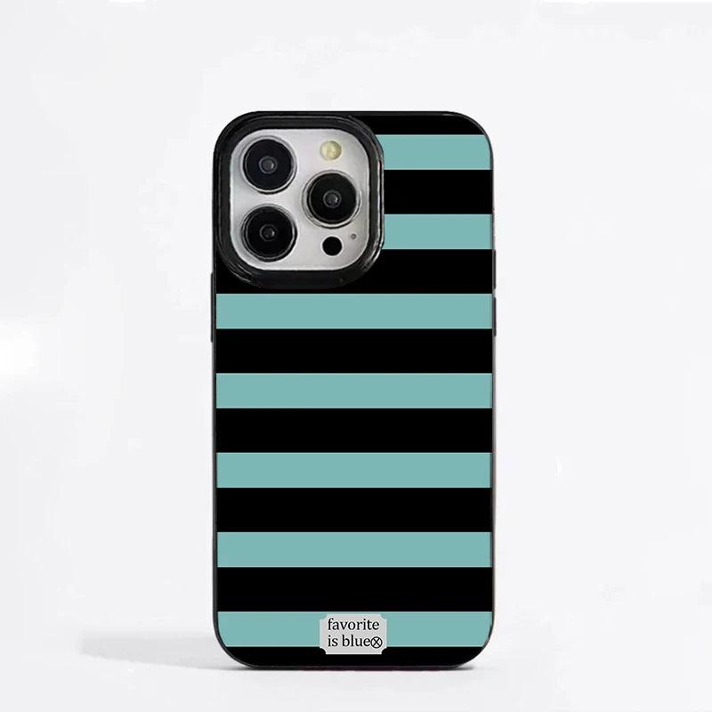 Korean Blue Stripe Luxury Phone Case For iPhone 16 ProMax 15 14 13 12 11 Pro XR XS Max 7 8 Plus Niche Y2K Phone Cases