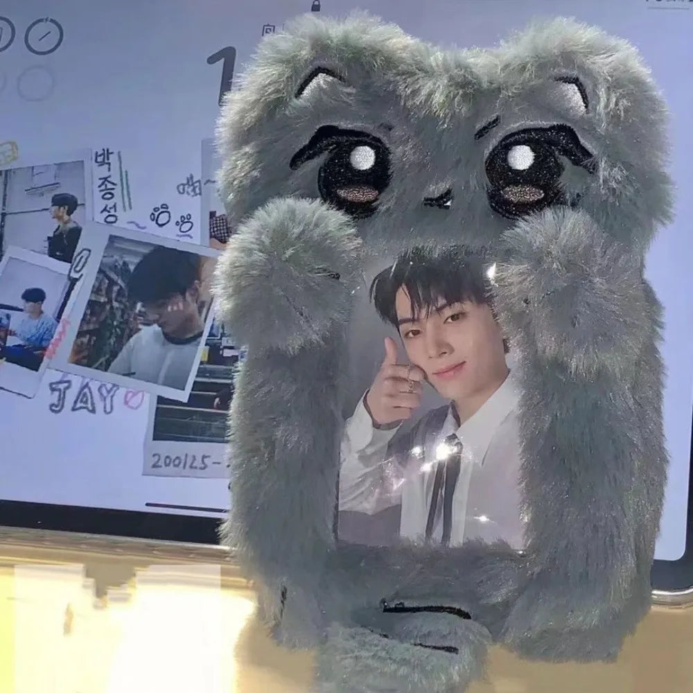 Cute Plush Photocard Case Student Card Holder Cartoon Fox Photocard Case Idol Photos Protective Cover Bag Keychain