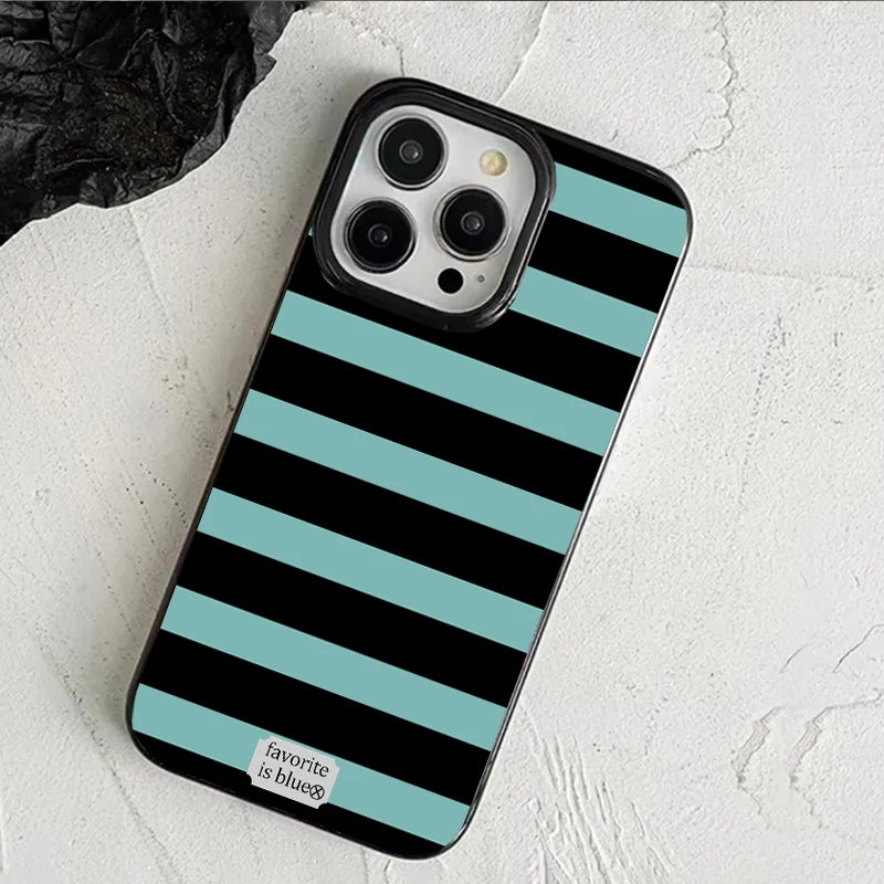 Korean Blue Stripe Luxury Phone Case For iPhone 16 ProMax 15 14 13 12 11 Pro XR XS Max 7 8 Plus Niche Y2K Phone Cases