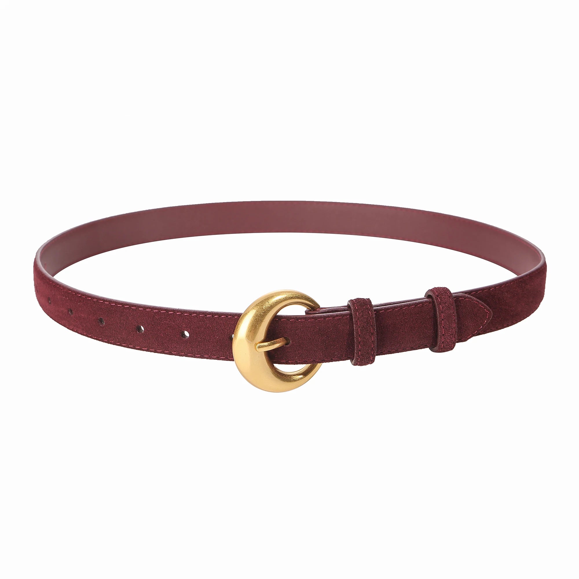 Premium Genuine Leather & Suede Women's Belt - Gold Round Pin Buckle Vintage Waistband for Jeans Dress Casual