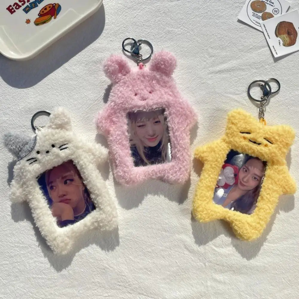 Cute Plush Photocard Case Cartoon Bag Keychain Photo Card Holder Idol Photos Protective Cover Student Card Holder