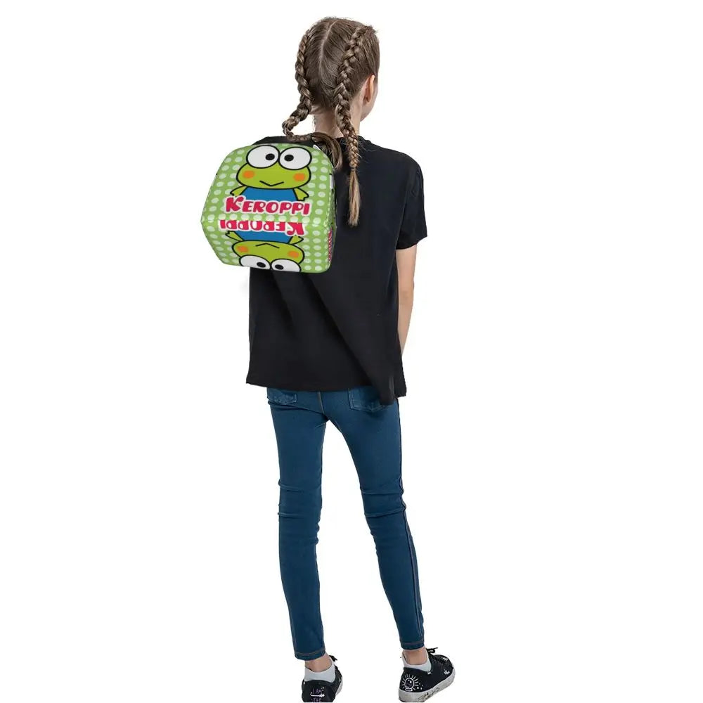 Custom Keroppi Big-eyed Frog Insulated Lunch Tote Bag for Women Portable Thermal Cooler Bento Box School