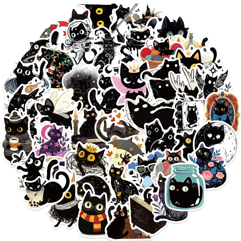 10/30/50PCS Funny Black Cat PVC Sticker Aesthetic Hand Accounting Tools DIY Decoration Scrapbooking Stationery Supplies for Kids