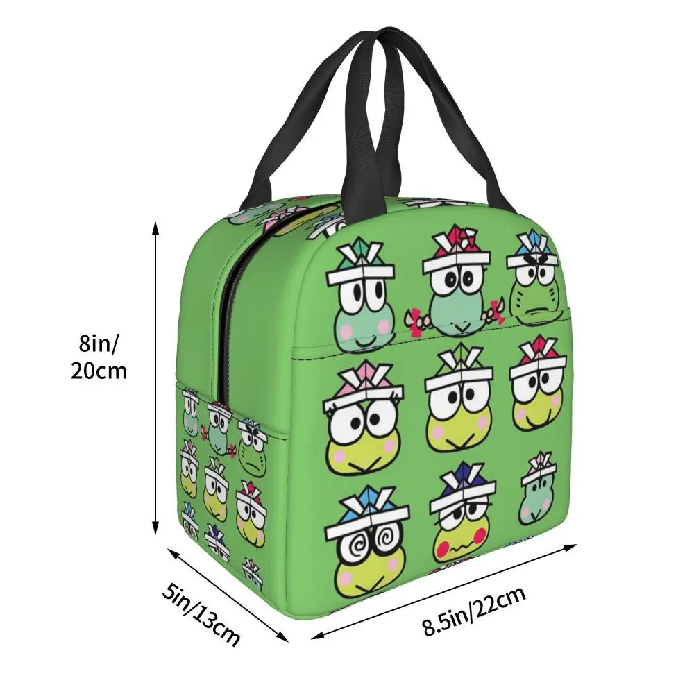 Custom Keroppi Big-eyed Frog Insulated Lunch Tote Bag for Women Portable Thermal Cooler Bento Box School