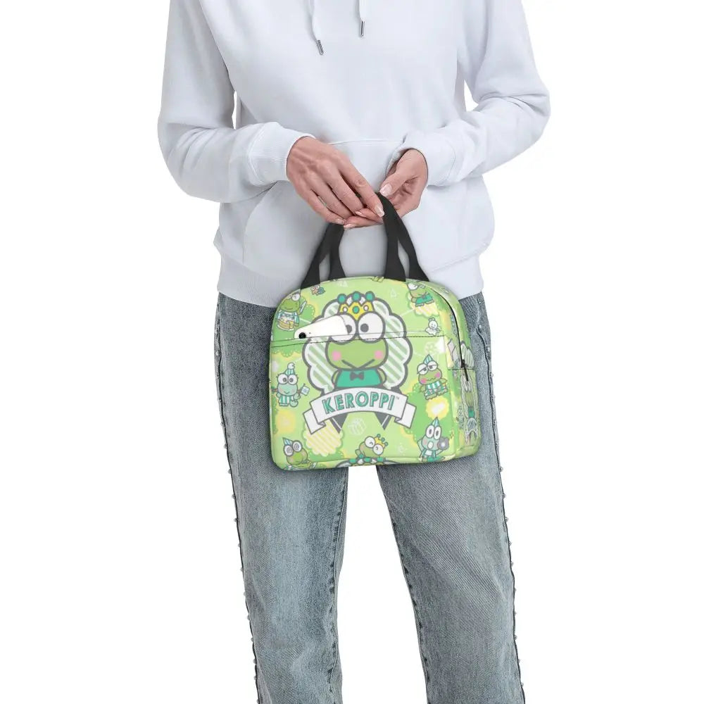 Custom Keroppi Big-eyed Frog Insulated Lunch Tote Bag for Women Portable Thermal Cooler Bento Box School