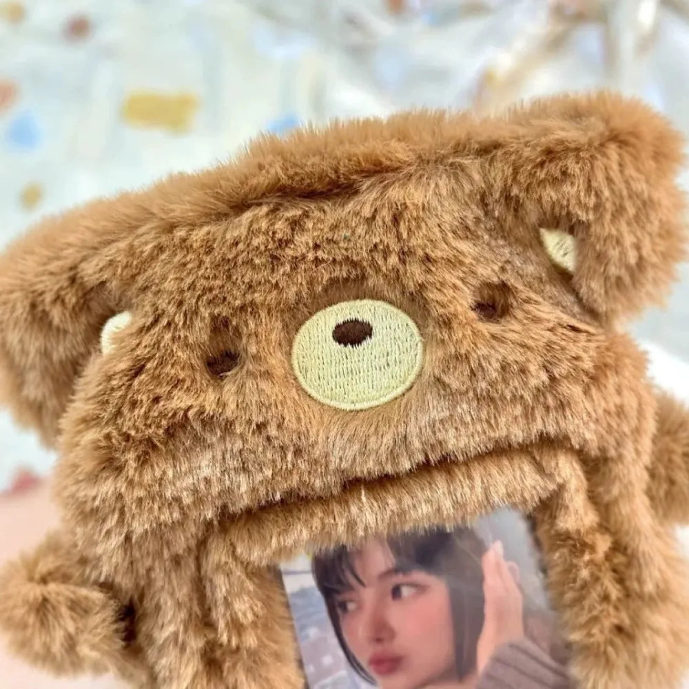 Multifunctional Photocard Case Bear/Rabbit/Chick Cute Photo Card Holder Cartoon Plush Bus Door Cards Sleeve School Office