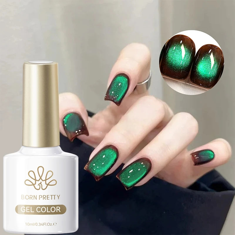 BORN PRETTY 10ml Mint Soda Glass Bead Cat Magnetic Gel Christmas Green Glitter Soak Off UV Gel Nail Art Varnish Manicure