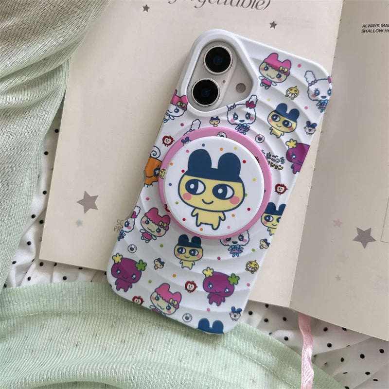 Cute Cartoon Animal Magnetic Phone Case For iPhone 16 Pro 15 14 13 Pro Max Back Cover with Magsafe Stand Holder Cases Kawaii