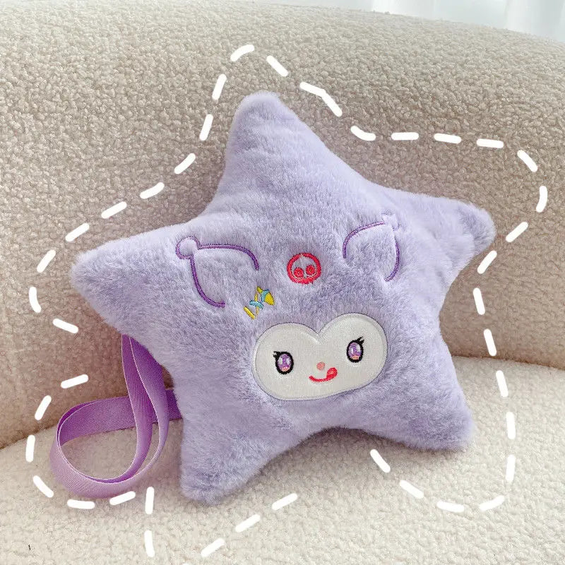 Sanrio Five Pointed Star Plush Bag Cinnamoroll My Melody Kuromi Anime Cartoon Embroidery Accessory Kawaii Storage Bag Girls Gift