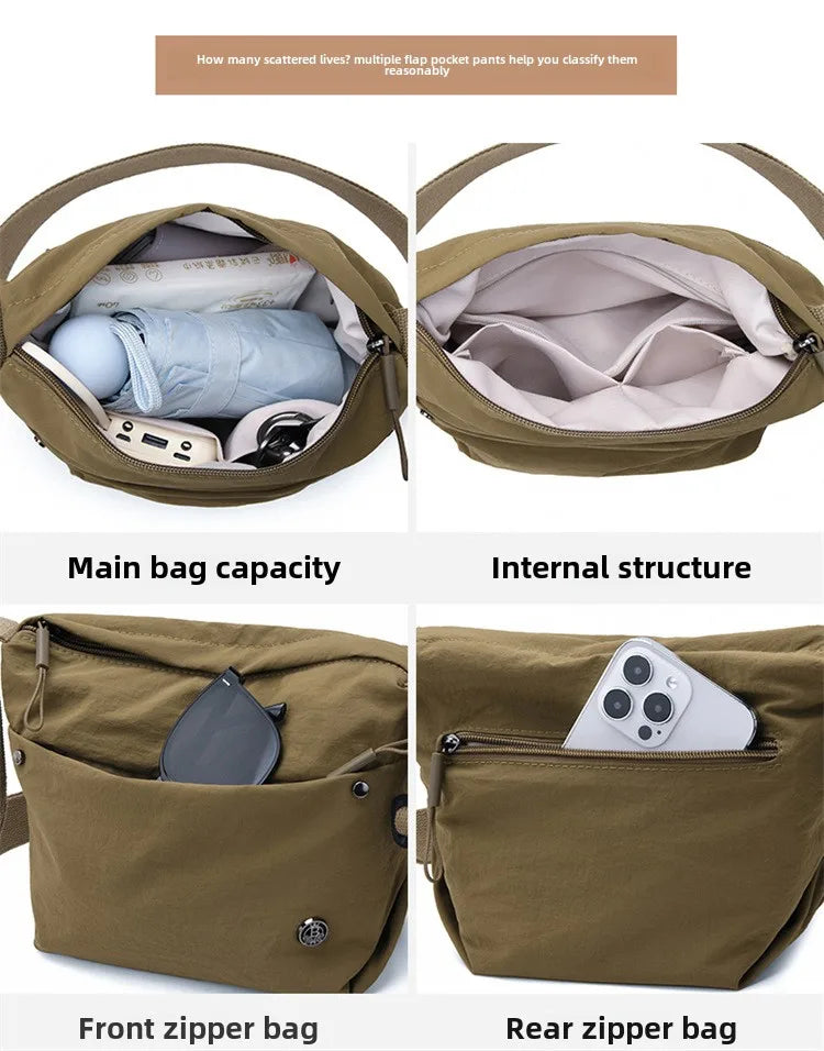 Ultra-light Nylon Crossbody Bag for Women Adjustable Wide Strap Lightweight Women's Bag Zipper Closure Stylish Messenger Bag