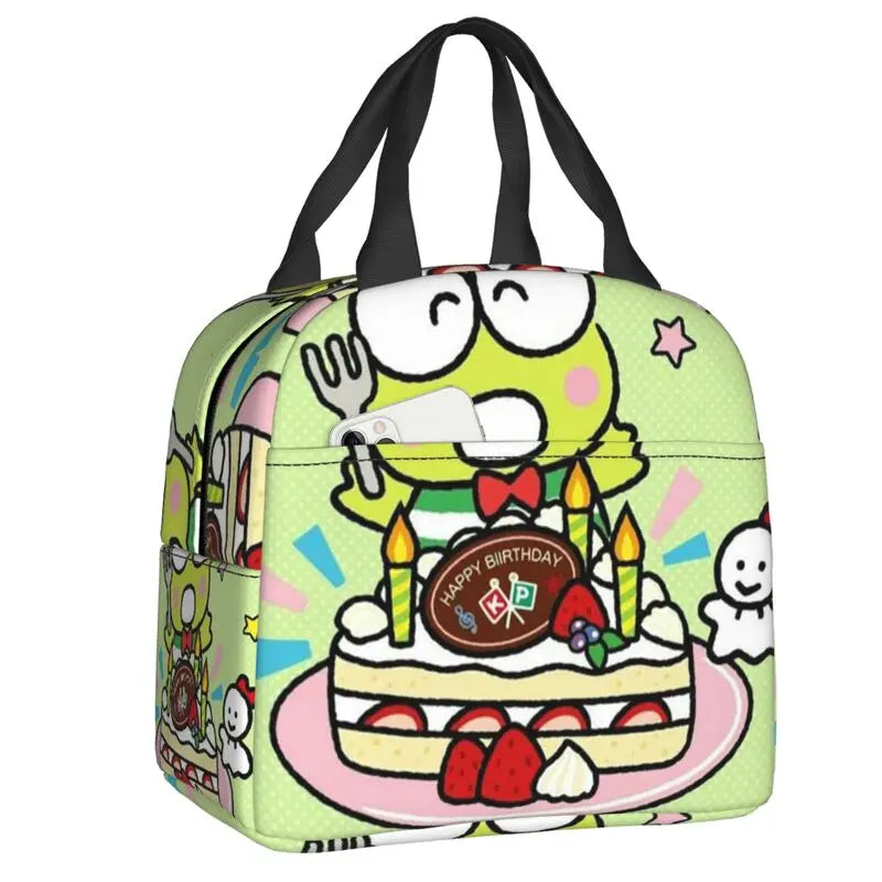 Custom Keroppi Big-eyed Frog Insulated Lunch Tote Bag for Women Portable Thermal Cooler Bento Box School