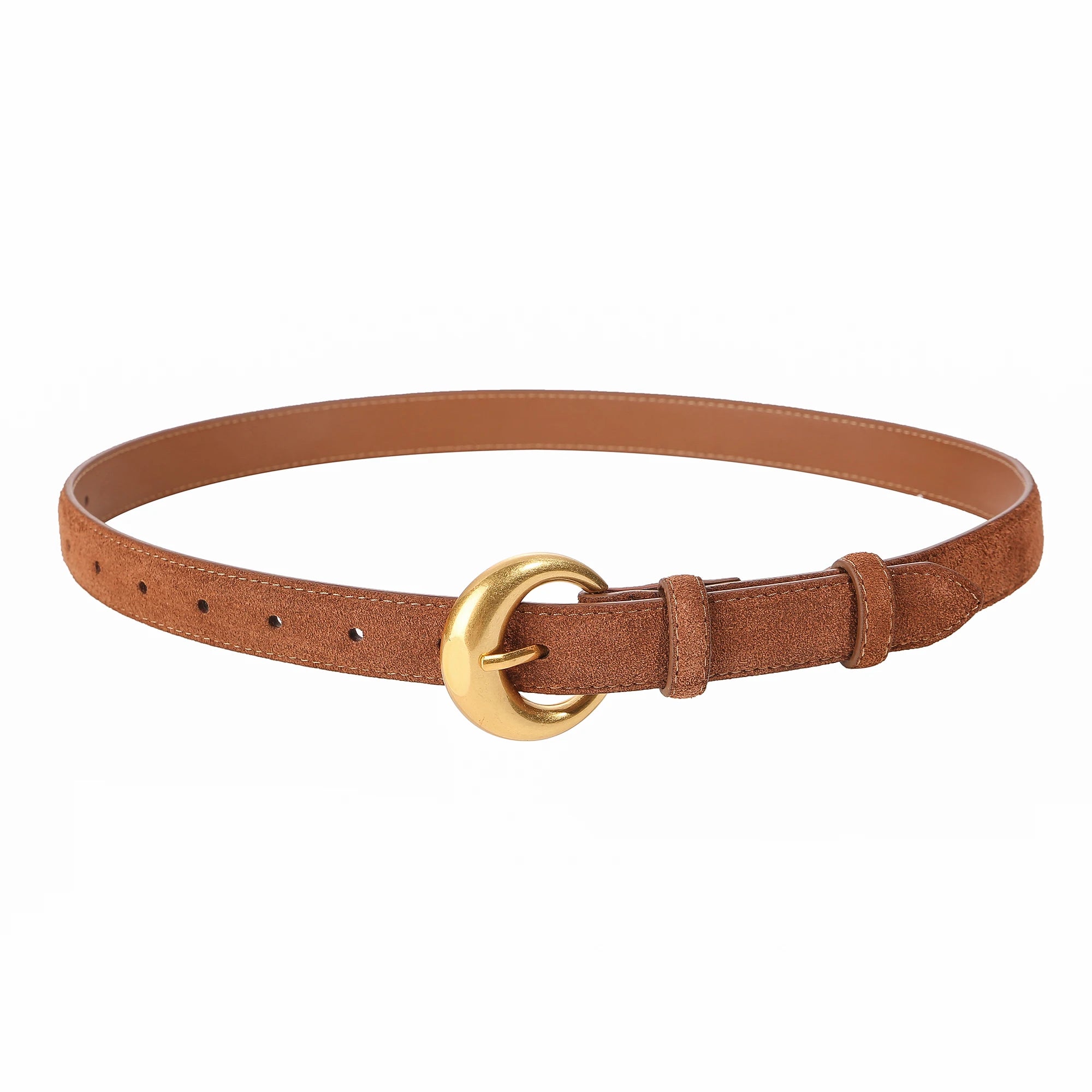 Premium Genuine Leather & Suede Women's Belt - Gold Round Pin Buckle Vintage Waistband for Jeans Dress Casual