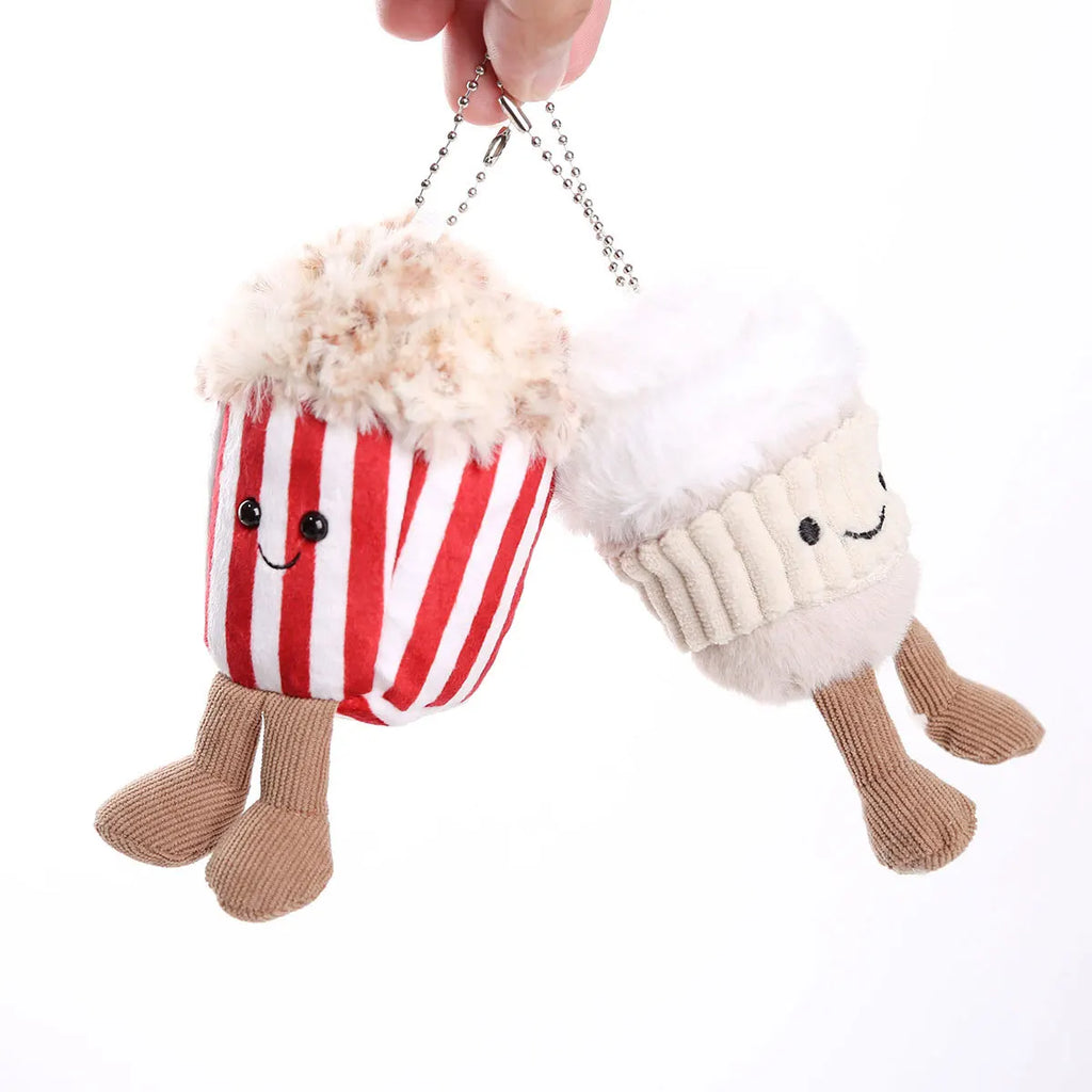 Ins Food Play Plush Doll Keychain Pendant Cute Popcorn Coffee Peanuts Sandwiches Plush Doll Bag Decoration Pendant Couple Gift