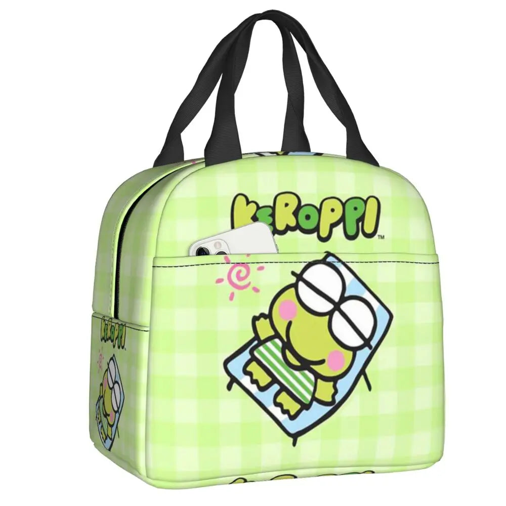 Custom Keroppi Big-eyed Frog Insulated Lunch Tote Bag for Women Portable Thermal Cooler Bento Box School