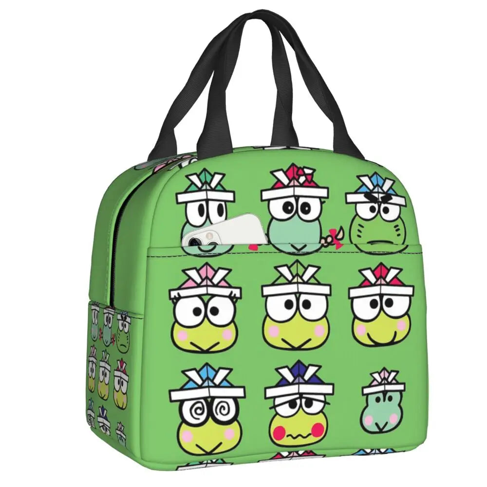 Custom Keroppi Big-eyed Frog Insulated Lunch Tote Bag for Women Portable Thermal Cooler Bento Box School