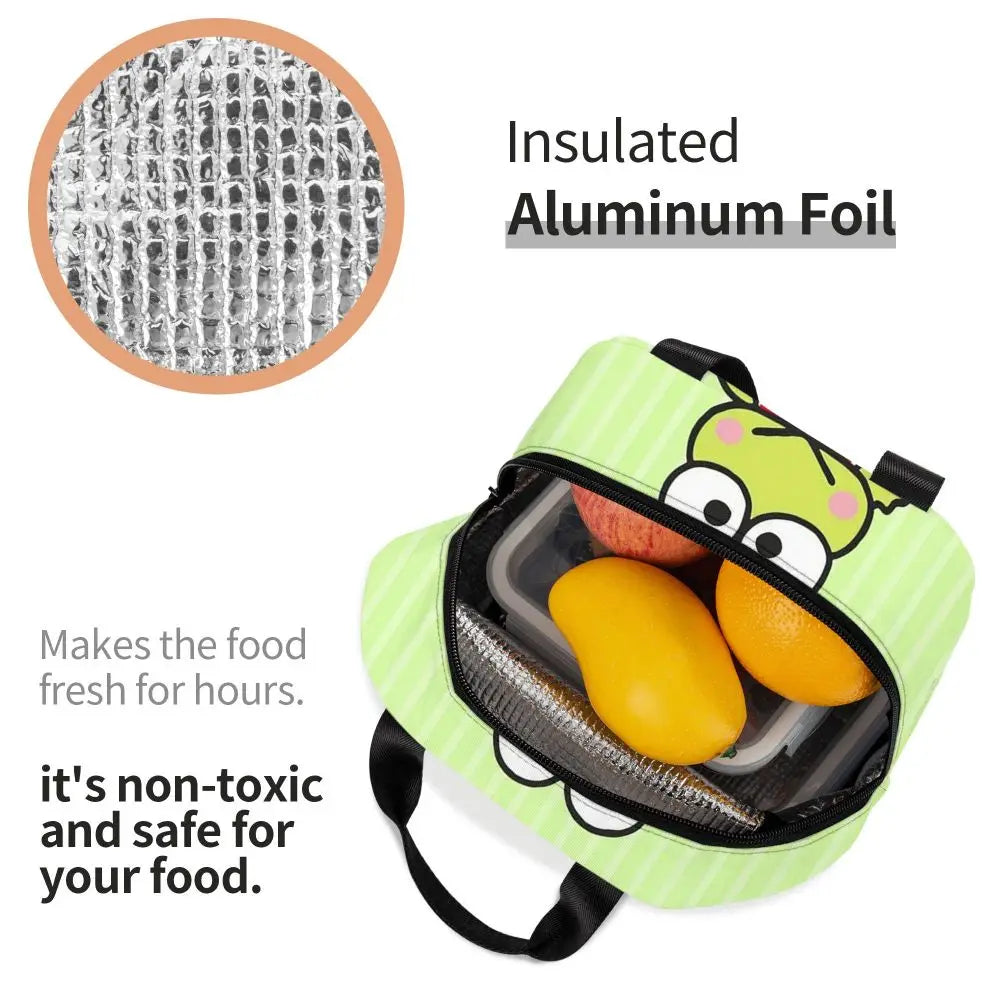 Custom Keroppi Big-eyed Frog Insulated Lunch Tote Bag for Women Portable Thermal Cooler Bento Box School