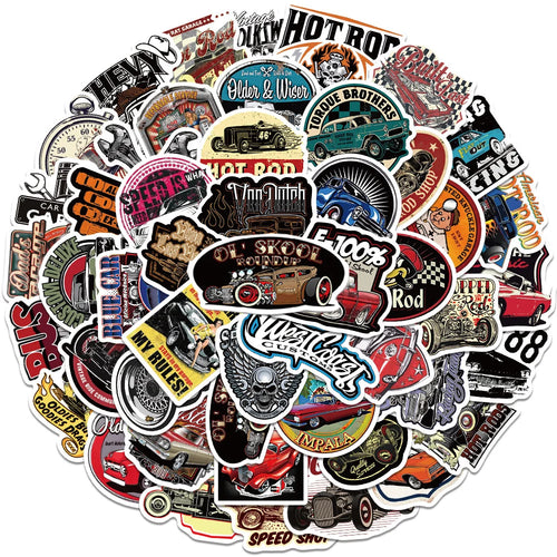 10/30/50pcs Vintage Car Cartoon Stickers Retro Hot Rod Decals DIY Phone Case Motorcycle Laptop Cool Graffiti Sticker Decoration