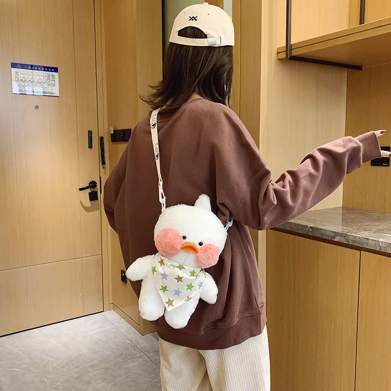 28cm Cute LaLafanfan Cafe Duck Plush Backpack Kawaii Toys Stuffed Crossbody Bag Doll Shoulder School Bag for Girls Gift