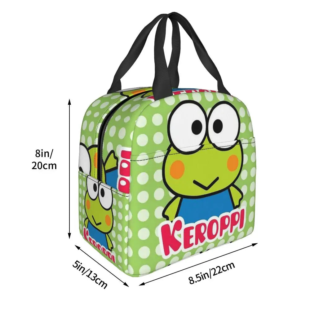 Custom Keroppi Big-eyed Frog Insulated Lunch Tote Bag for Women Portable Thermal Cooler Bento Box School