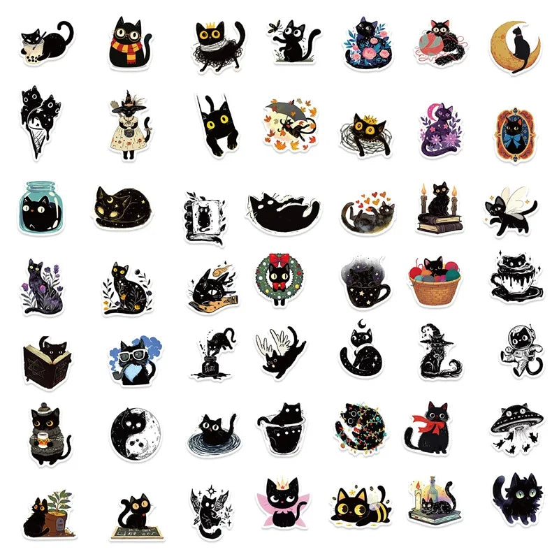 10/30/50PCS Funny Black Cat PVC Sticker Aesthetic Hand Accounting Tools DIY Decoration Scrapbooking Stationery Supplies for Kids
