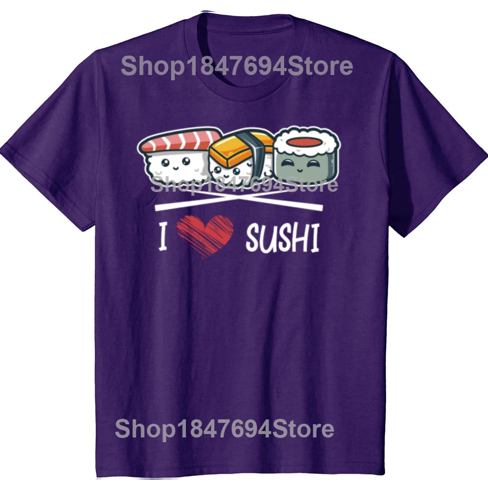 Funny I Love Japanese Sushi Chopsticks 100% Cotton T-shirts Men Women's Fashion Casual Tshirt Loose Oversized Streetwear T Shirt