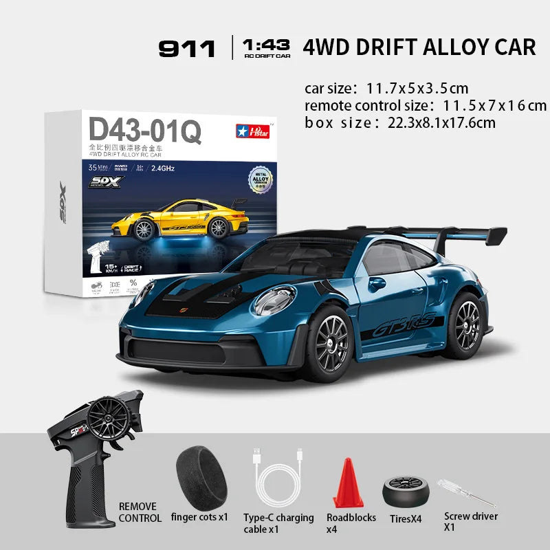 Macro Star D43 Full Proportion Remote Control Drift Car 1:43 Scale Alloy Gyro Four-Wheel Drive Flat Run Luminous Toy Model