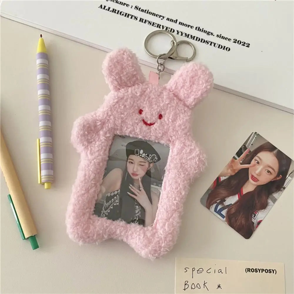 Cute Plush Photocard Case Cartoon Bag Keychain Photo Card Holder Idol Photos Protective Cover Student Card Holder