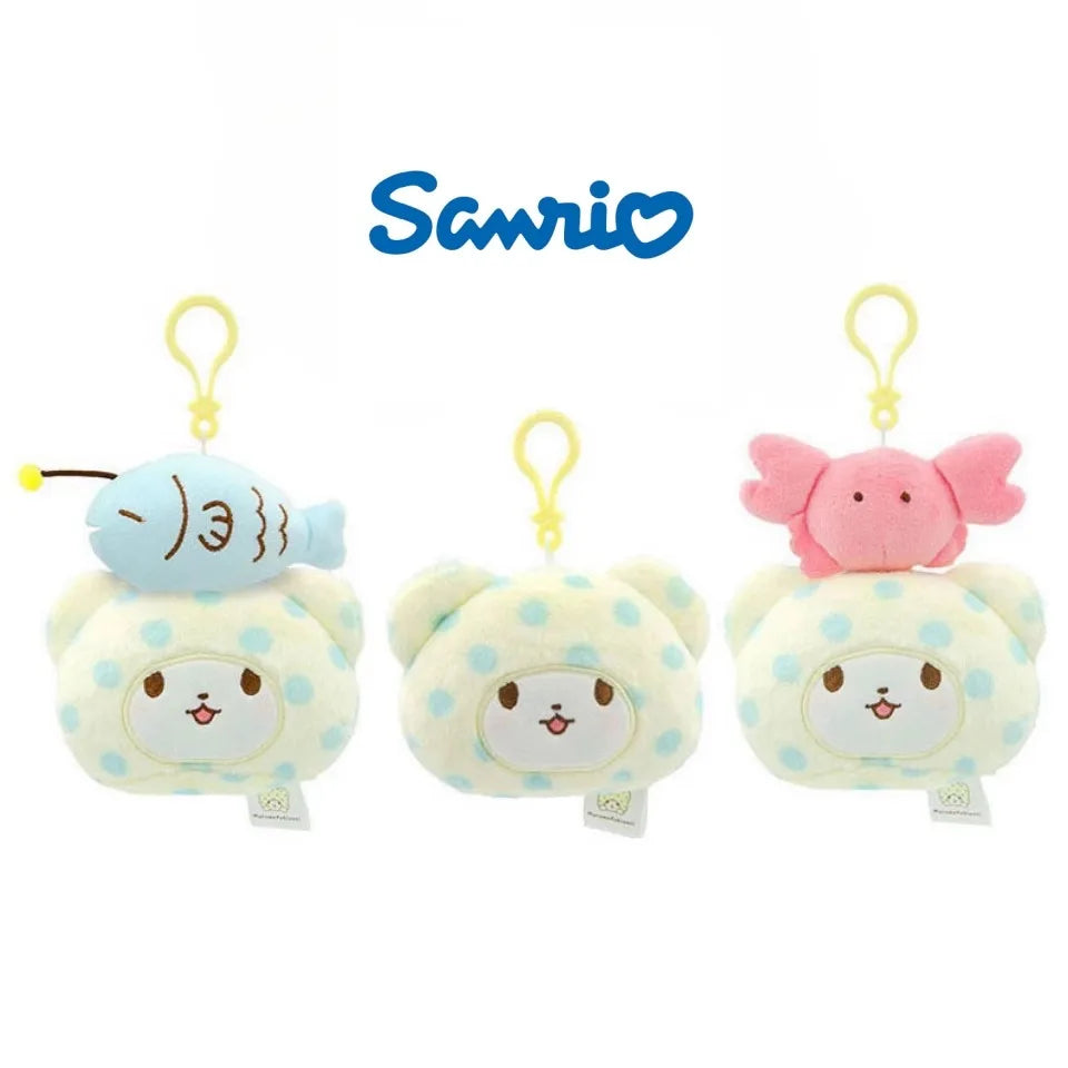 Genuine Sanrio Marumofubiyori Bear Cinnamoroll Plush Toys Keychain Kawaii Small Pendant Keyring Kids Stuffed Toys Birthday Gifts