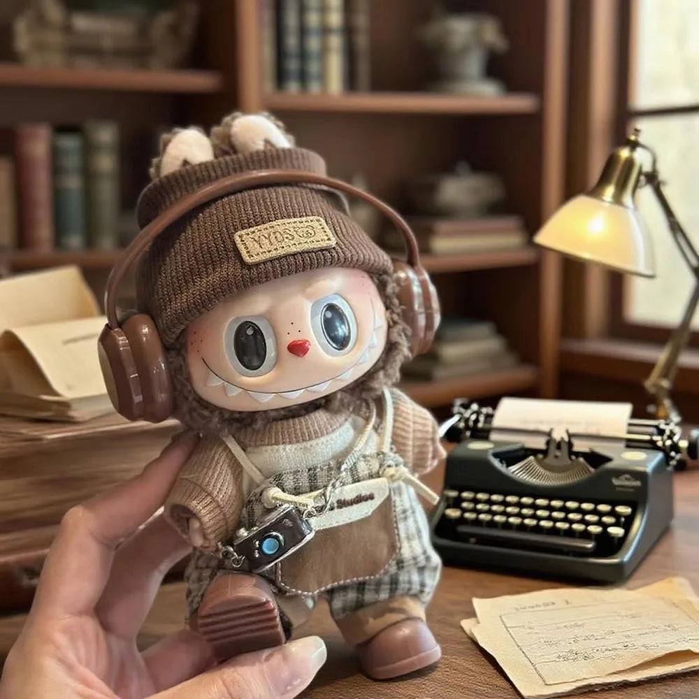 Clothes for Labubu V1 V2 V3 Clothing Doll Retro Brown T-shirt Handsome Clothes Set Doll Accessories