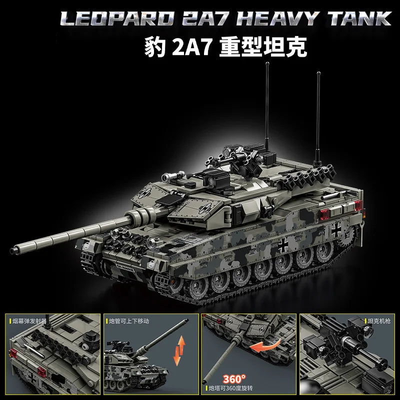 World War 2 WW2 Army Military Soldiers SWAT Leopard 2A7 Main Battle Tank Assemble Building Blocks Bricks Children's Toys Gift