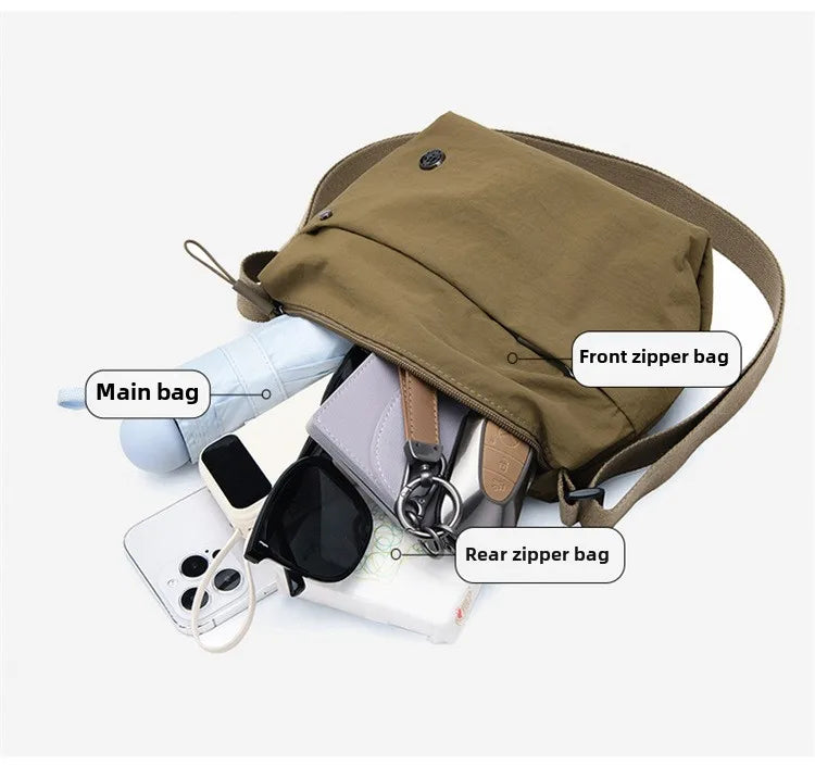 Ultra-light Nylon Crossbody Bag for Women Adjustable Wide Strap Lightweight Women's Bag Zipper Closure Stylish Messenger Bag