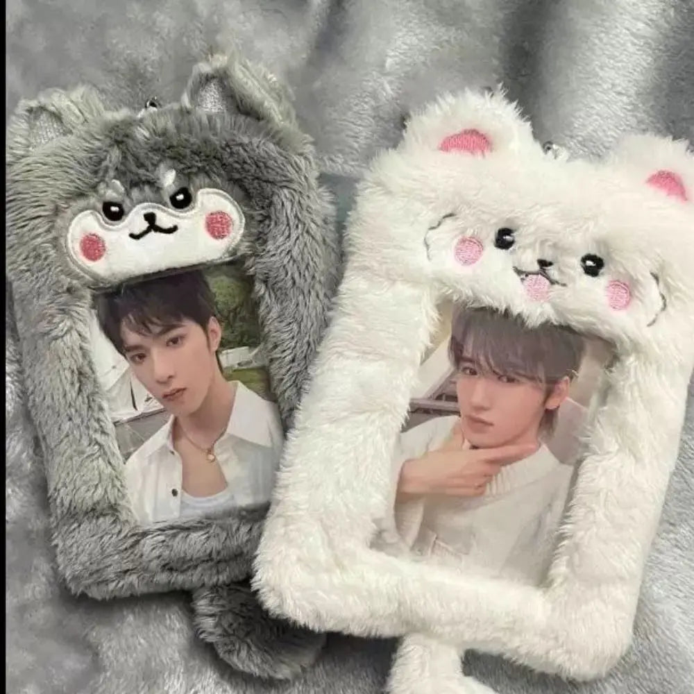 Multifunctional Photocard Case Bear/Rabbit/Chick Cute Photo Card Holder Cartoon Plush Bus Door Cards Sleeve School Office